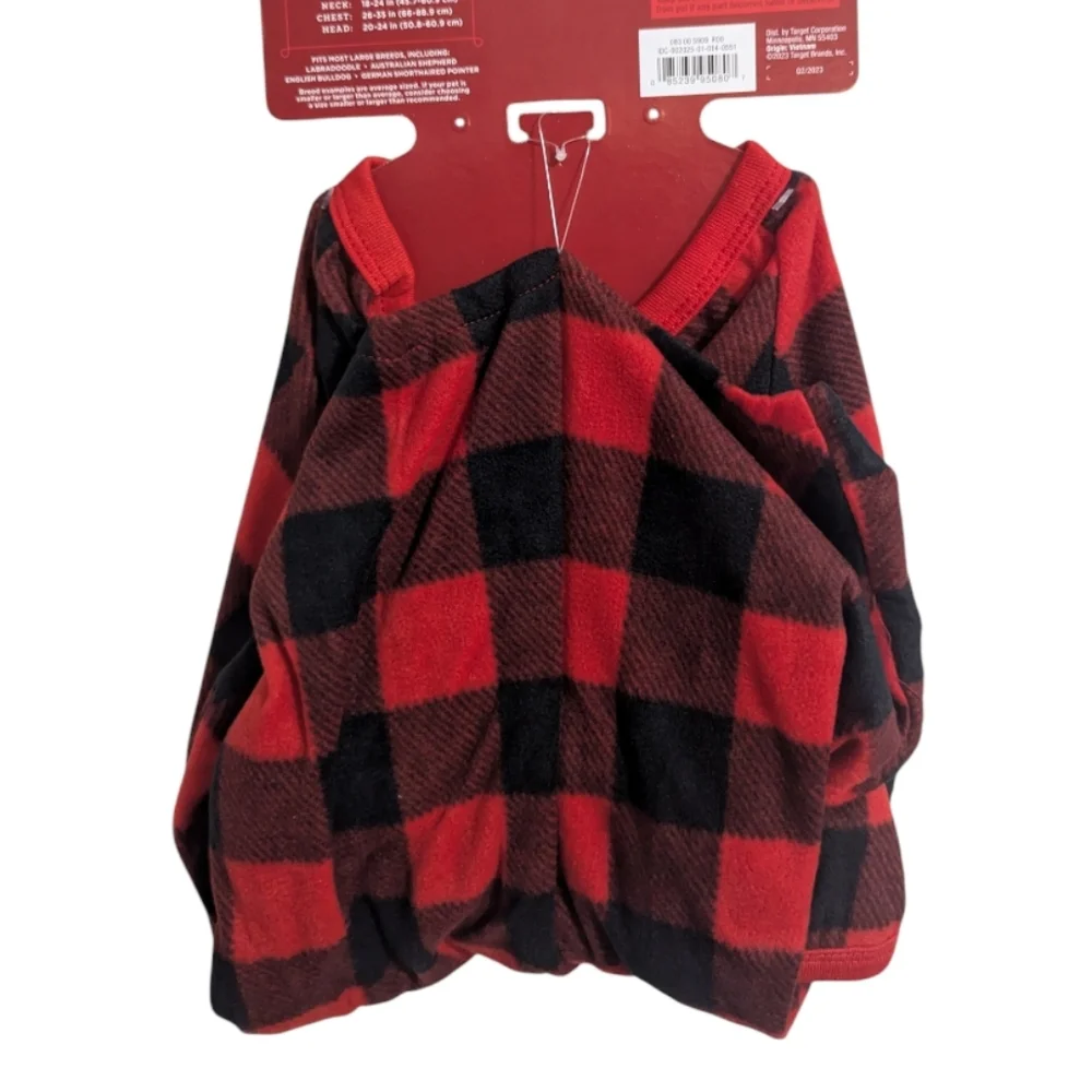 Wondershop Pet dog Pajamas L red black plaid soft p-004